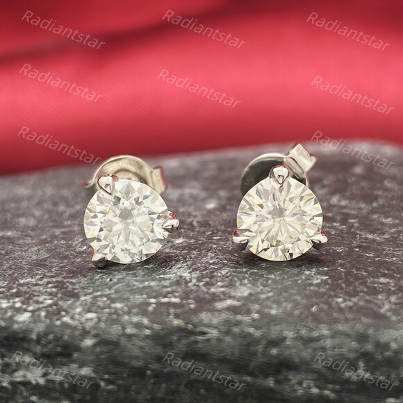 NEW Certified 1ct. t.w. Moissanite 3 Prong Solitaire Stud Earrings - Picture 1 of 9